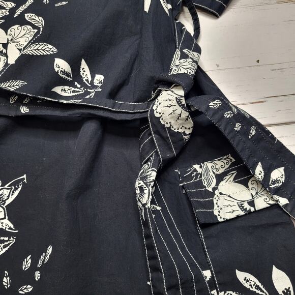 Caroline Constas Puff Sleeve V Neck Floral Dress Black White Tie Waist Small - Picture 5 of 10